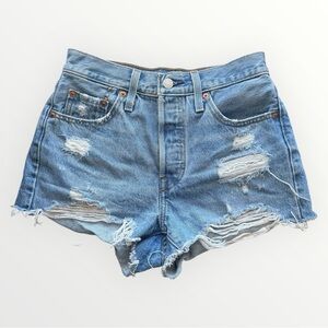 Levi’s 501 Button Fly High Rise High Waisted Distressed Shorts Size 25